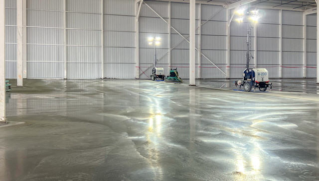 Large-area slab finishing and curing control